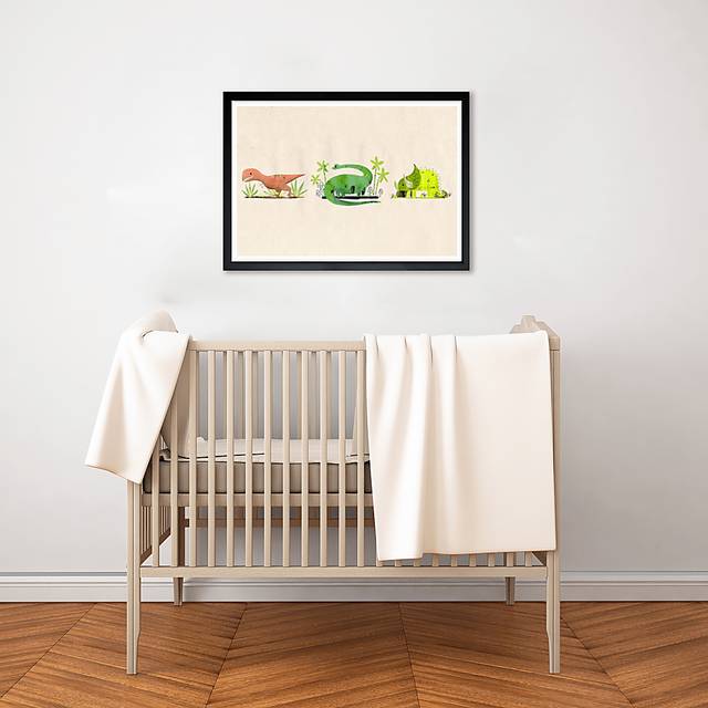 Kids Three Dinosaurs Beige Wall Art - Thumbnail - Image 3