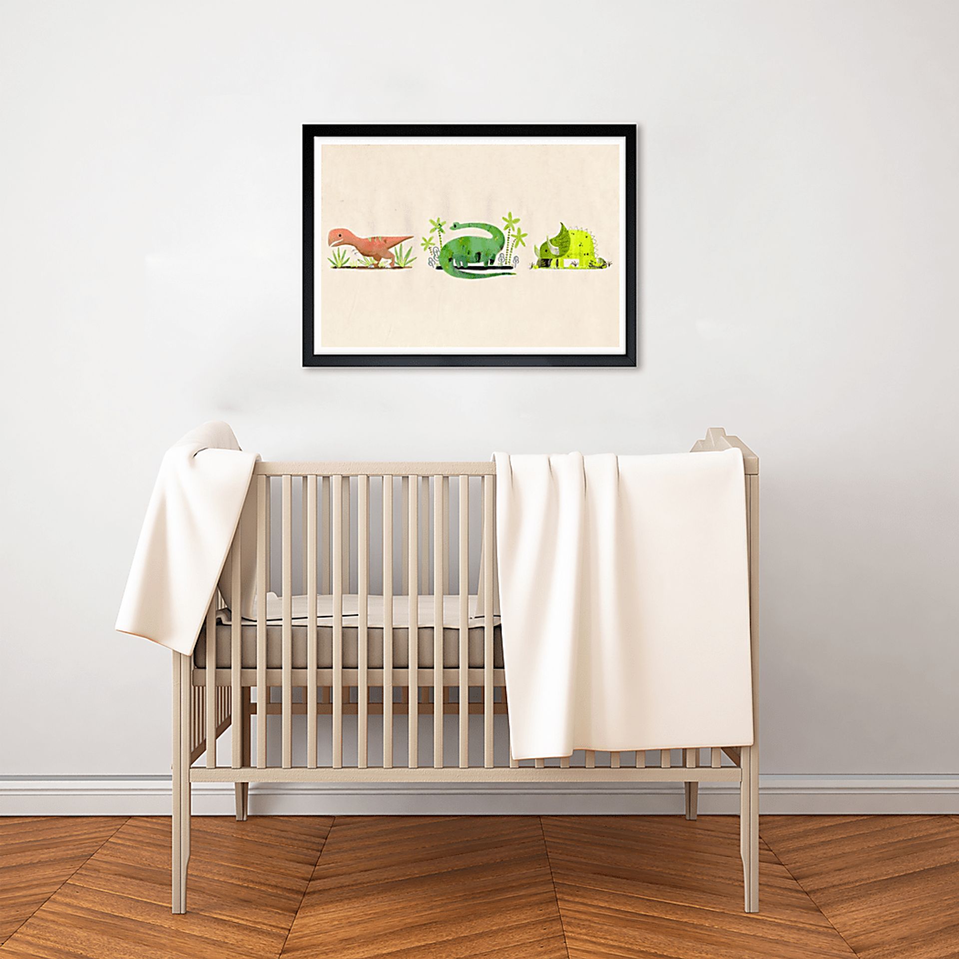 Kids Three Dinosaurs Beige Wall Art - Image 3