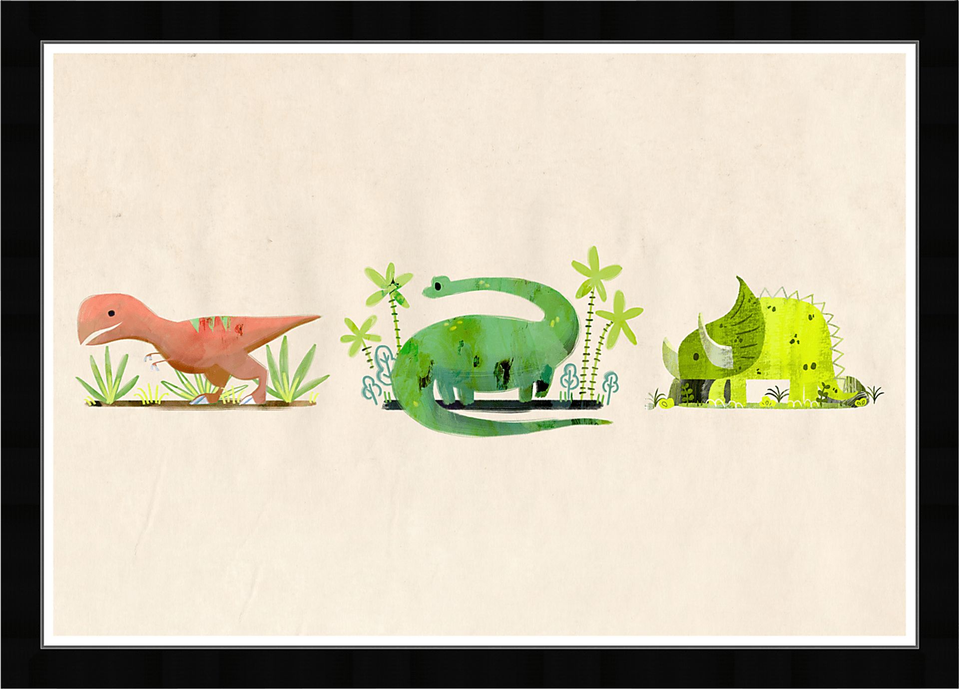 Kids Three Dinosaurs Beige Wall Art - Image 1