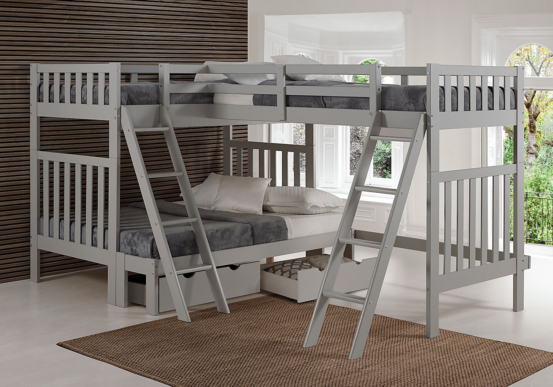 Kids Tillcester Dove Gray Twin/Twin/Full Bunk Bed with Storage - Image 2