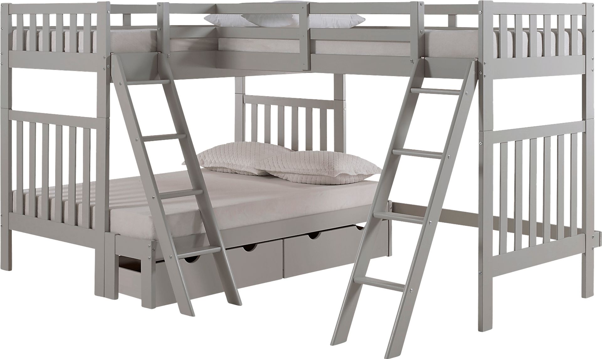 Kids Tillcester Dove Gray Twin/Twin/Full Bunk Bed with Storage - Image 1