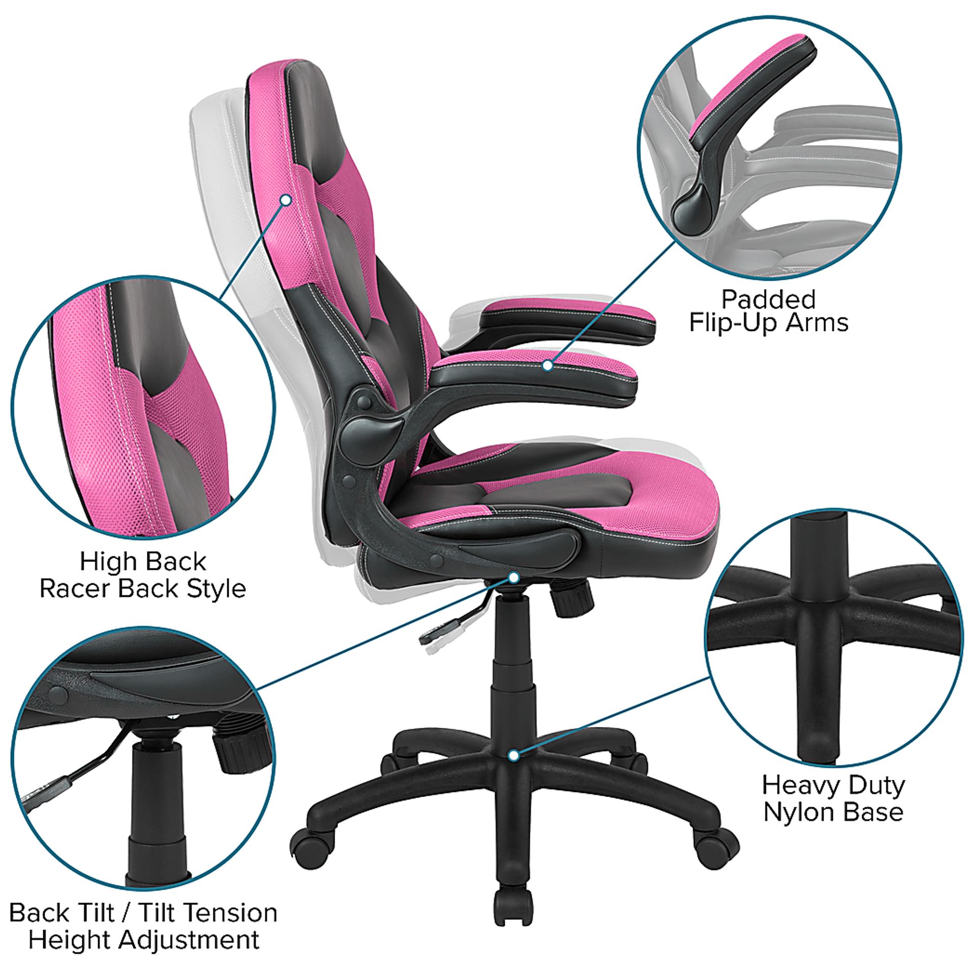 Tournne Pink Office Gaming Chair - Image 12