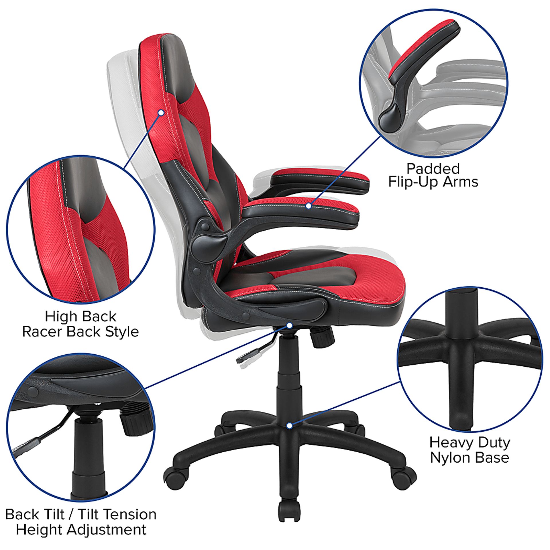 Tournne Red Office Gaming Chair - Image 12