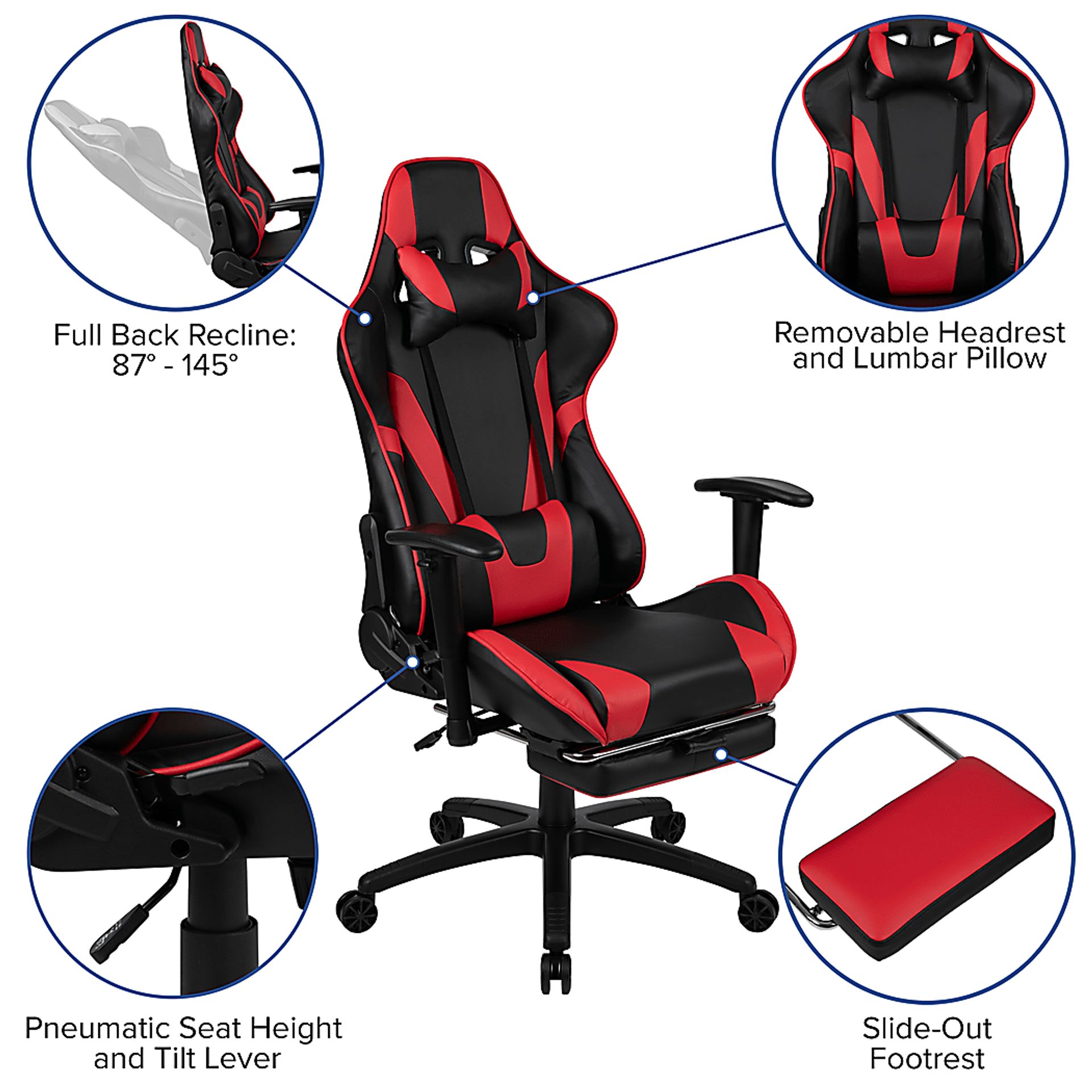 Trexxe Red Ergonomic PC Gaming Chair with Footrest - Image 12