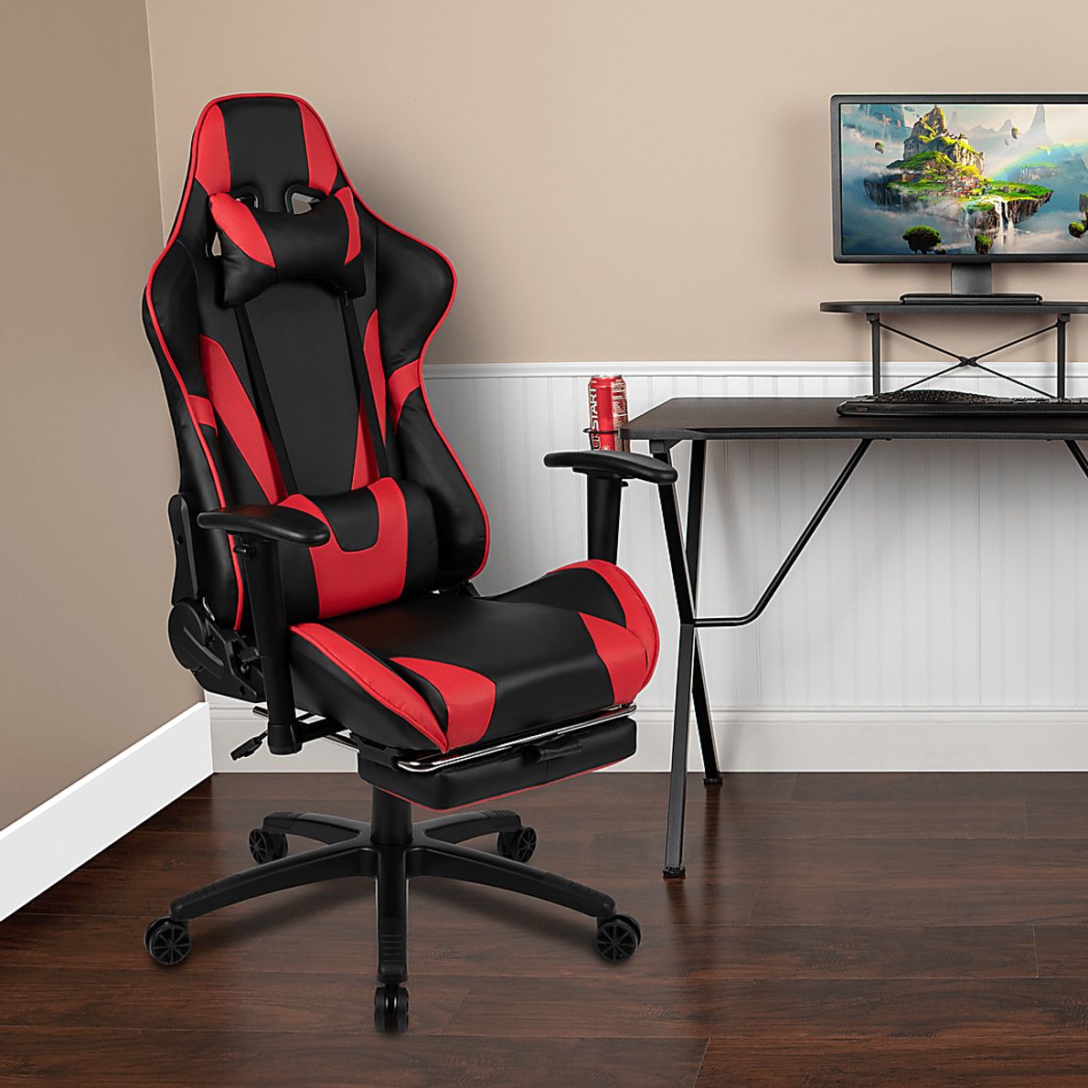 Trexxe Red Ergonomic PC Gaming Chair with Footrest - Rooms To Go