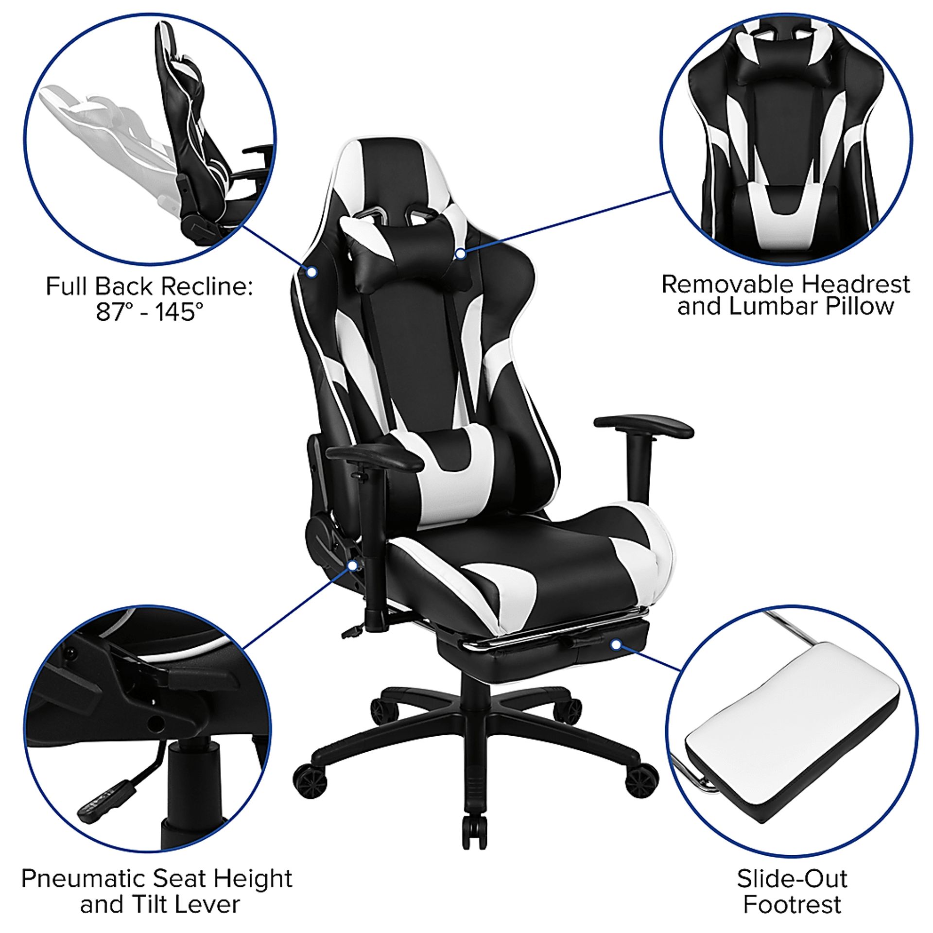 Trexxe White Ergonomic PC Gaming Chair with Footrest - Image 12