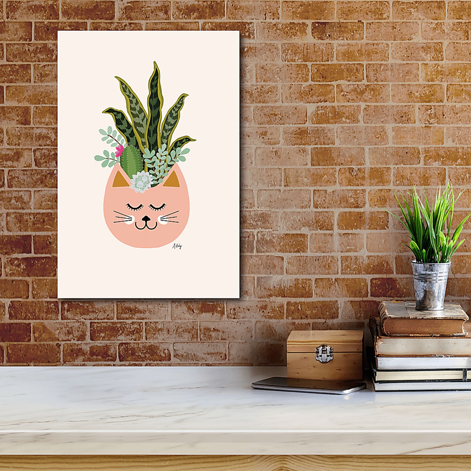 Kids Tropical Cat Pink Artwork - Image 2