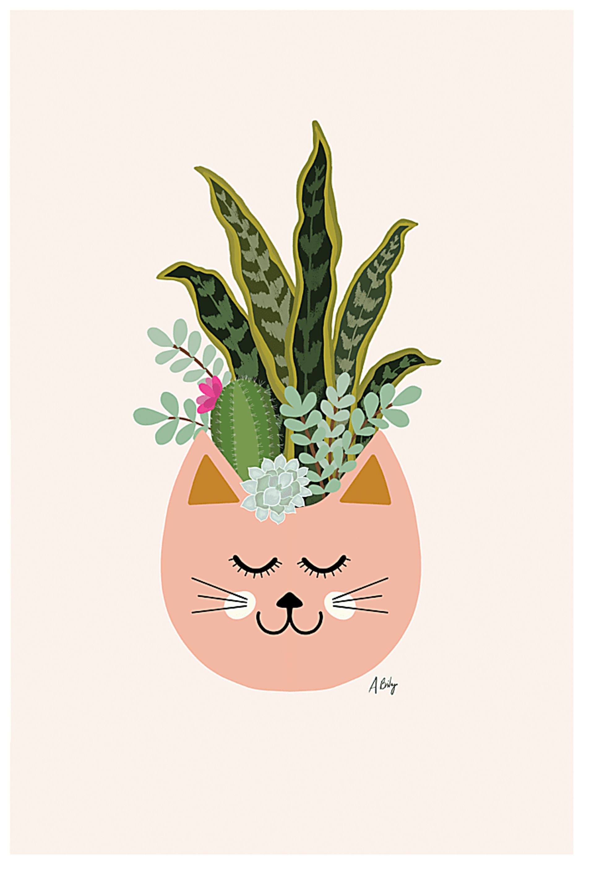 Kids Tropical Cat Pink Artwork - Image 1