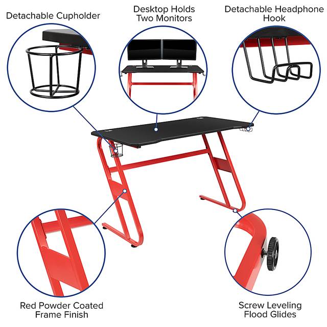 Kids Turole Red/Black Gaming Desk and Chair Set - Thumbnail - Image 5