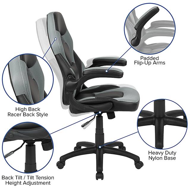 Kids Turole Red/Gray Gaming Desk and Chair Set - Thumbnail - Image 4