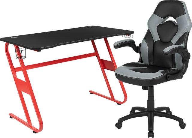 Kids Turole Red/Gray Gaming Desk and Chair Set - Thumbnail - Image 1