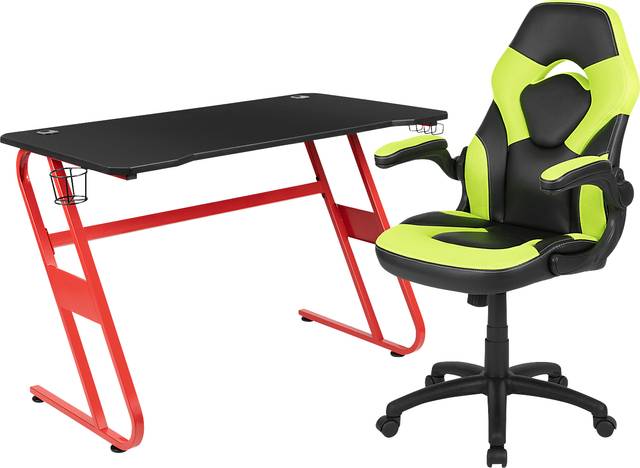 Kids Turole Red/Lime Gaming Desk and Chair Set - Thumbnail - Image 1