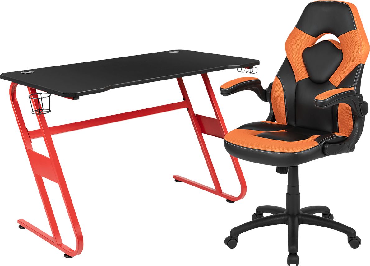 Kids Turole Red/Orange Gaming Desk and Chair Set