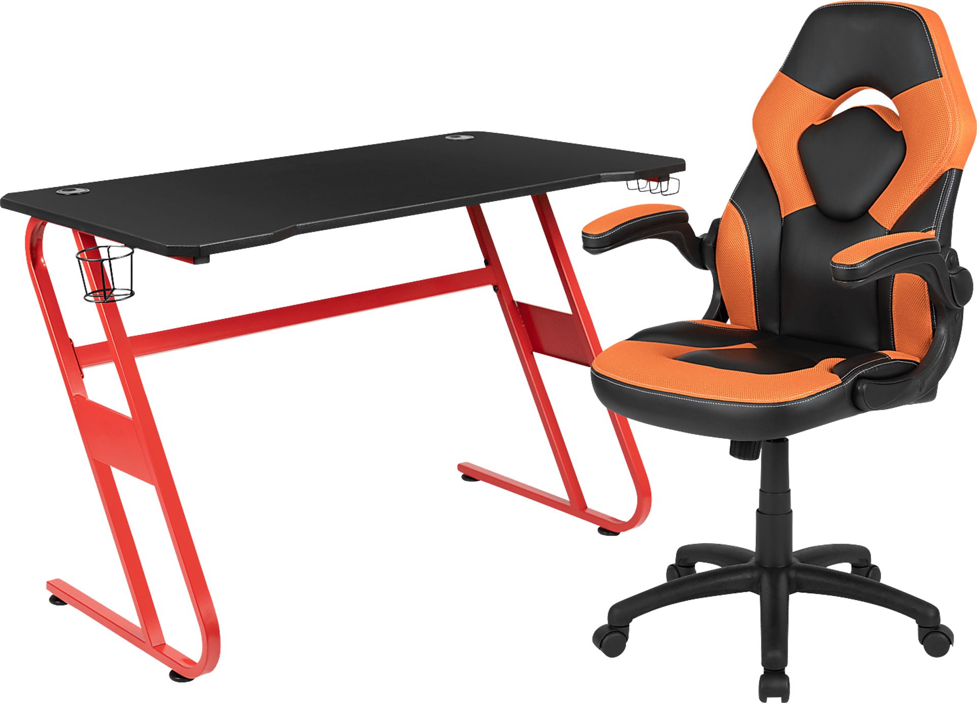 Kids Turole Red/Orange Gaming Desk and Chair Set - Image 1