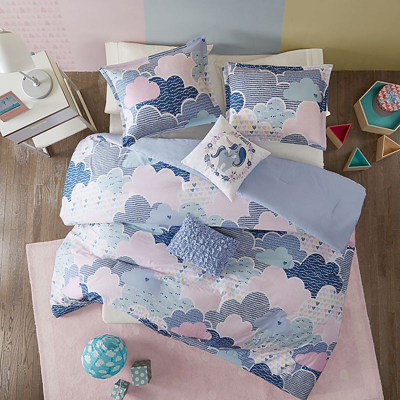 Kids Unicorn Clouds Blue Twin Comforter Set