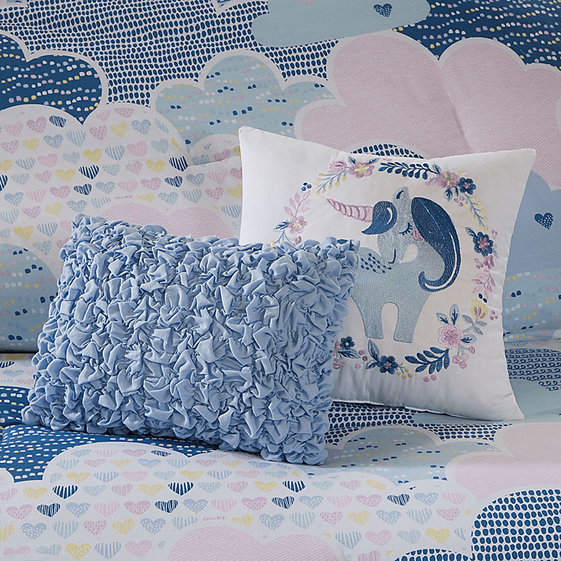 Kids Unicorn Clouds Blue Full Comforter Set - Image 3