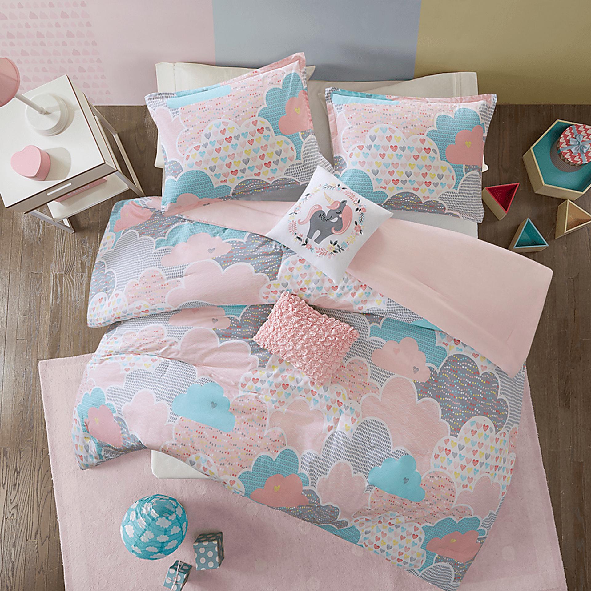Kids Unicorn Clouds Pink Full/Queen Comforter Set