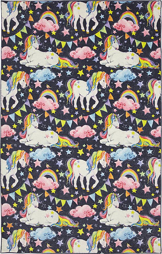 Kids Unicorns and Rainbows Blue 3' x 5' Rug - Thumbnail - Image 1