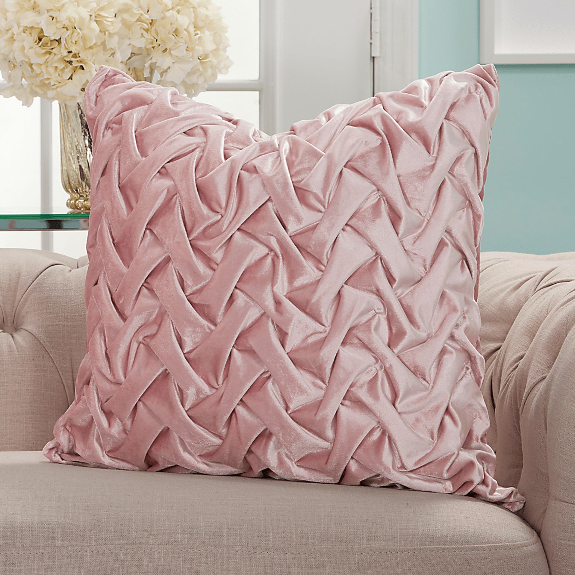 Kids Velvet Ruche Pink Accent Pillow - Image 3