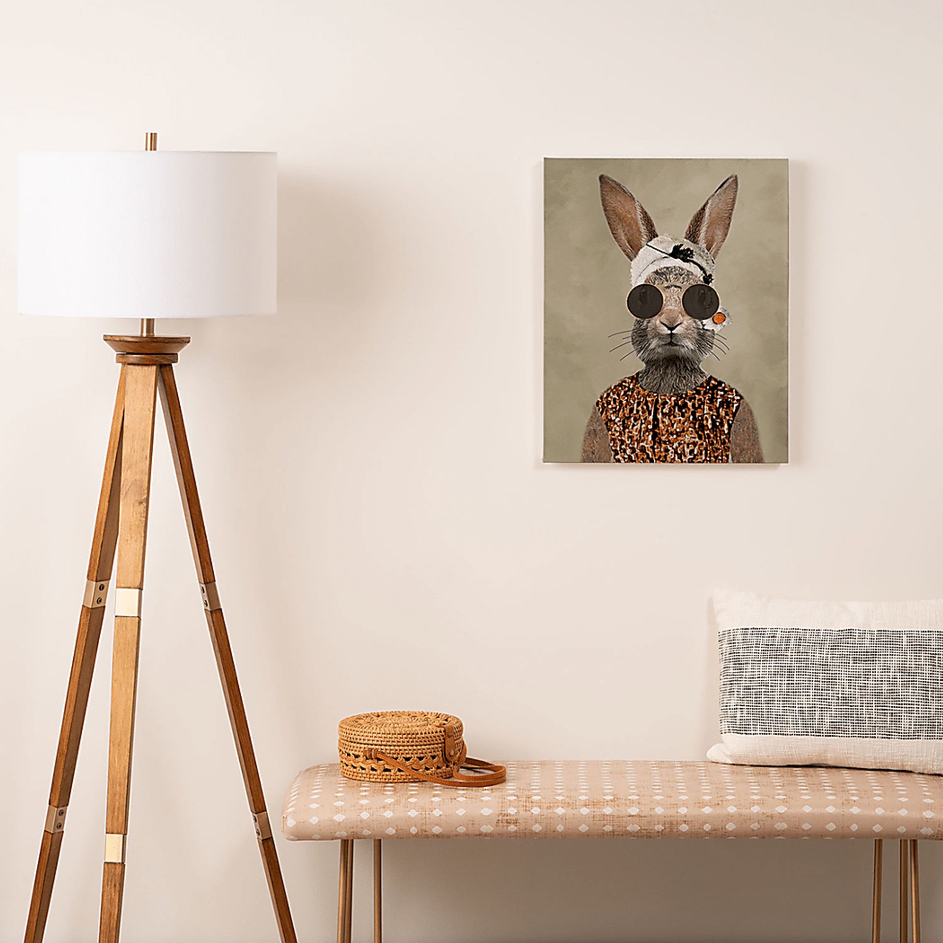 Kids Vintage Lady Rabbit I Beige Artwork - Image 2