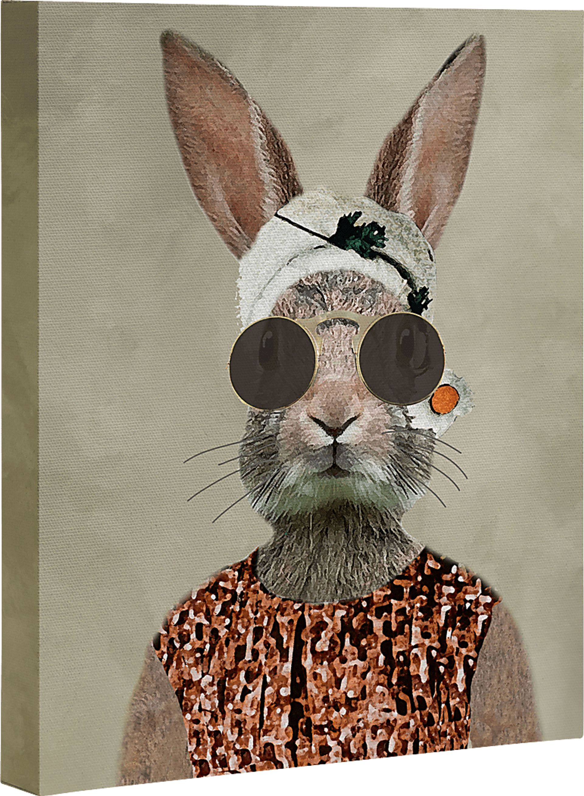 Kids Vintage Lady Rabbit I Beige Artwork - Image 1