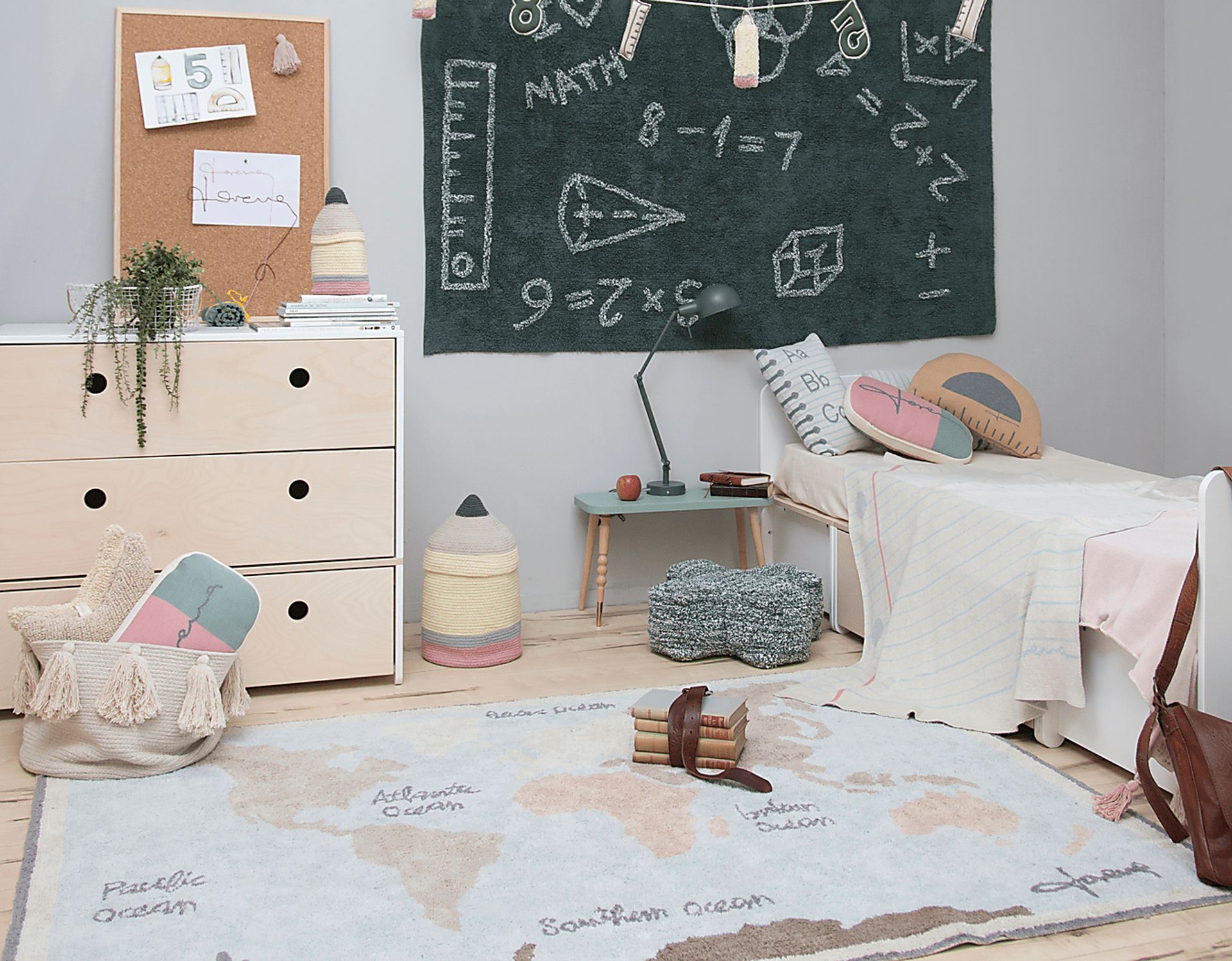 Kids Vintage Map Multi 4'7 x 6'7 Machine Washable Rug - Image 3
