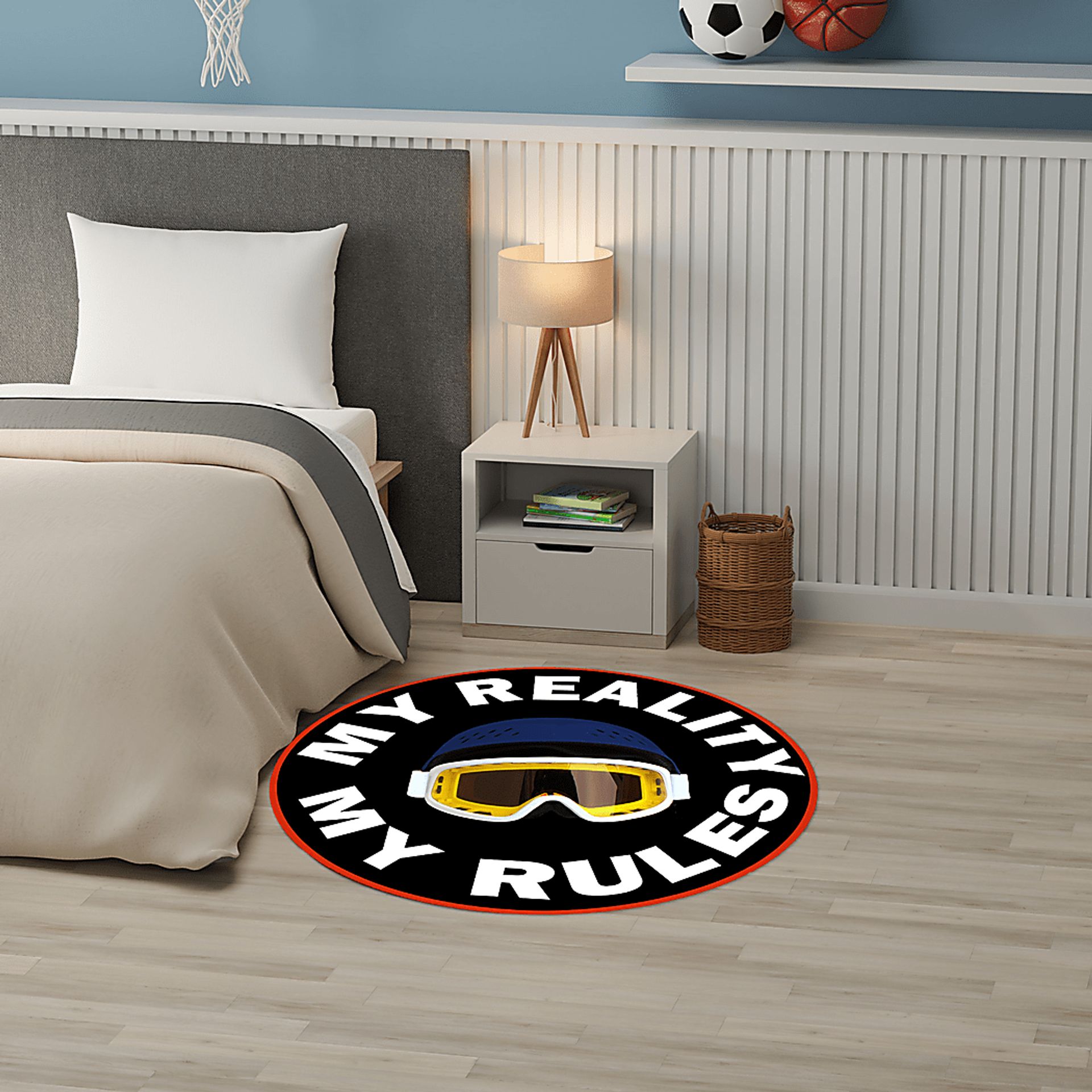 Kids Virtual Reality Navy 5' Round Rug - Image 2