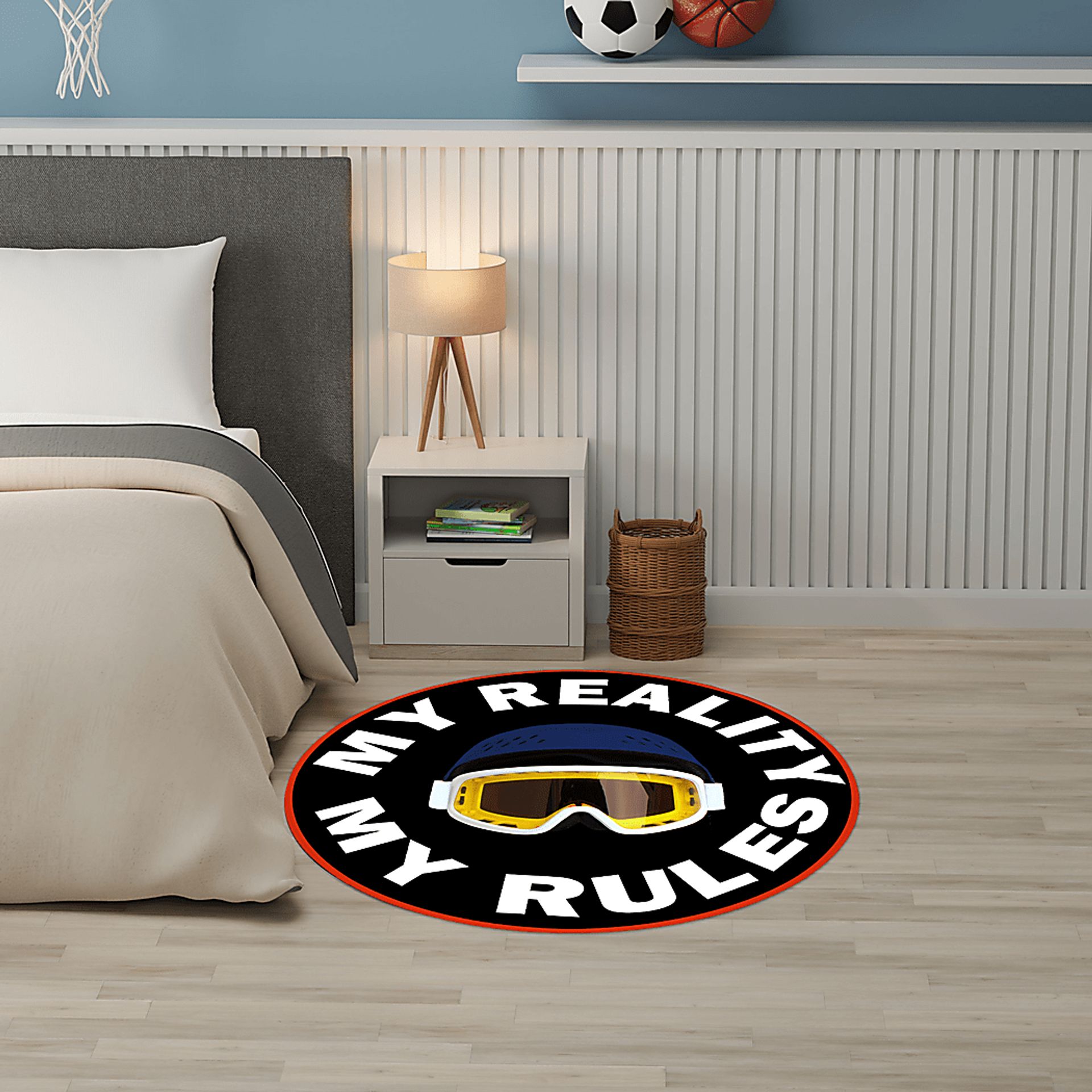 Kids Virtual Reality Navy 5' Round Rug - Image 3