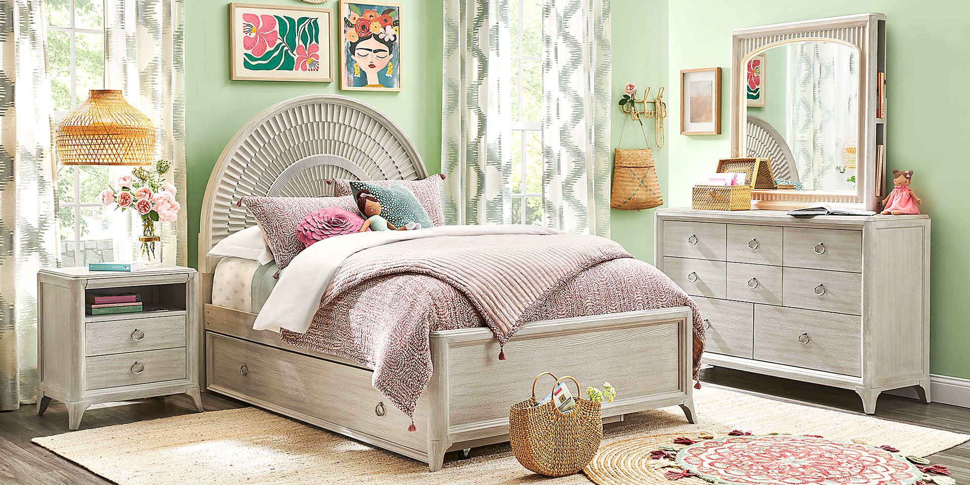 Kids Vivien Wirebrush Gray Full Panel Bed - Image 2
