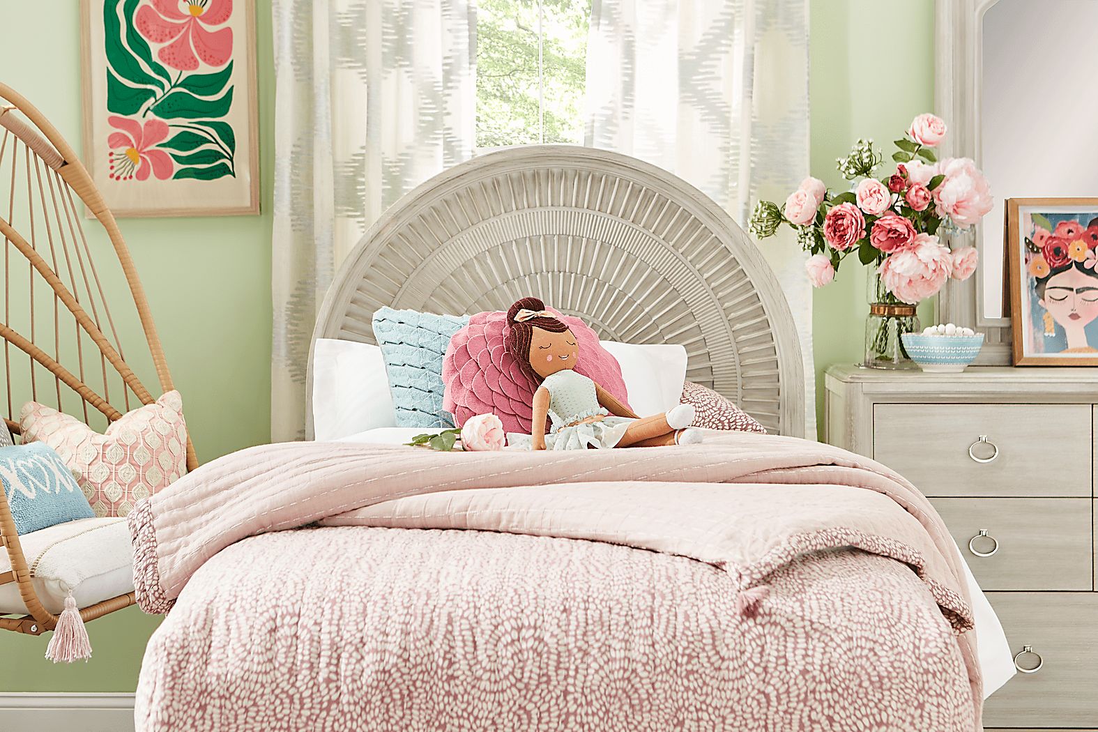 Kids Vivien Wirebrush Gray Twin Panel Bed - Thumbnail 4