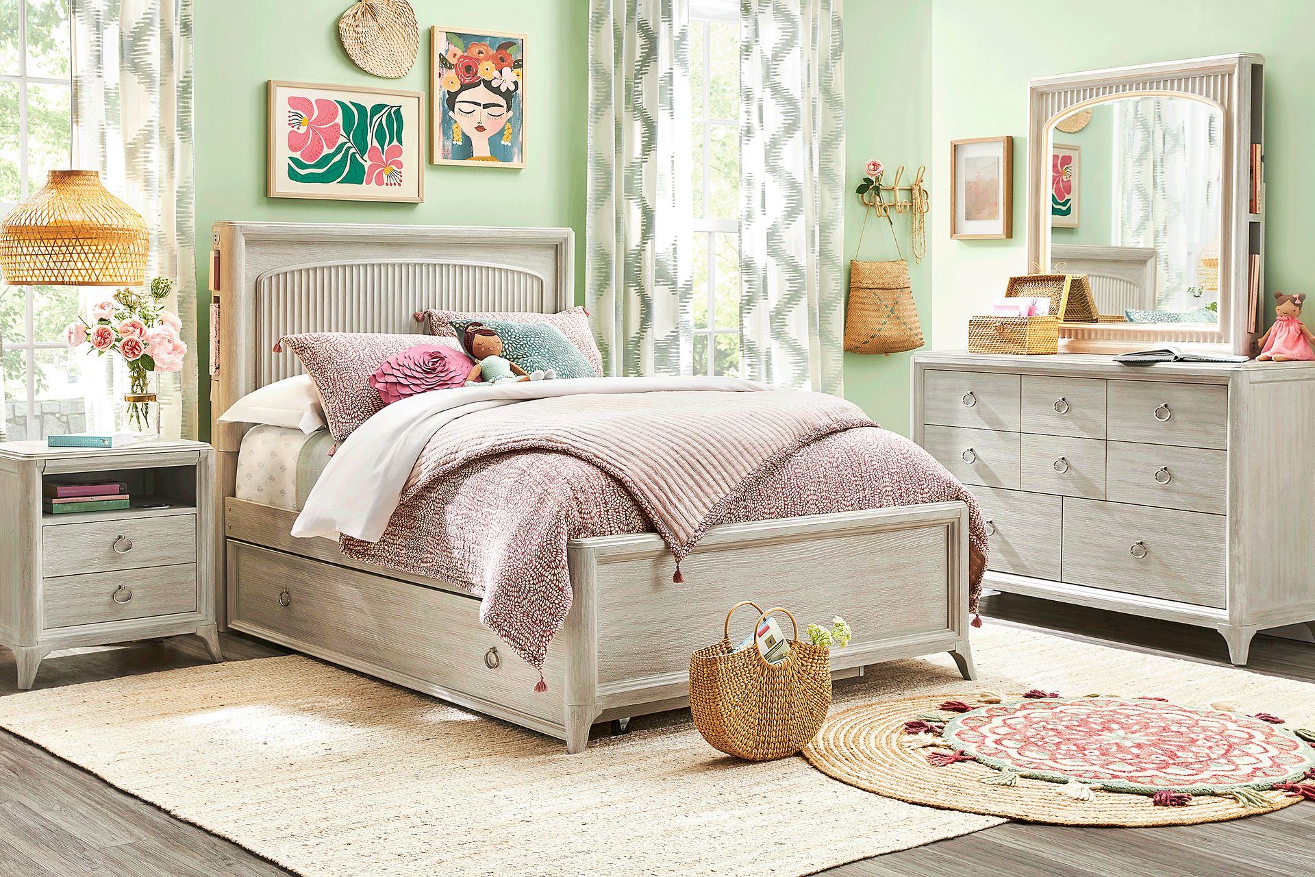 Kids Vivien Wirebrush Gray Full Cubby Bedroom - Image 1