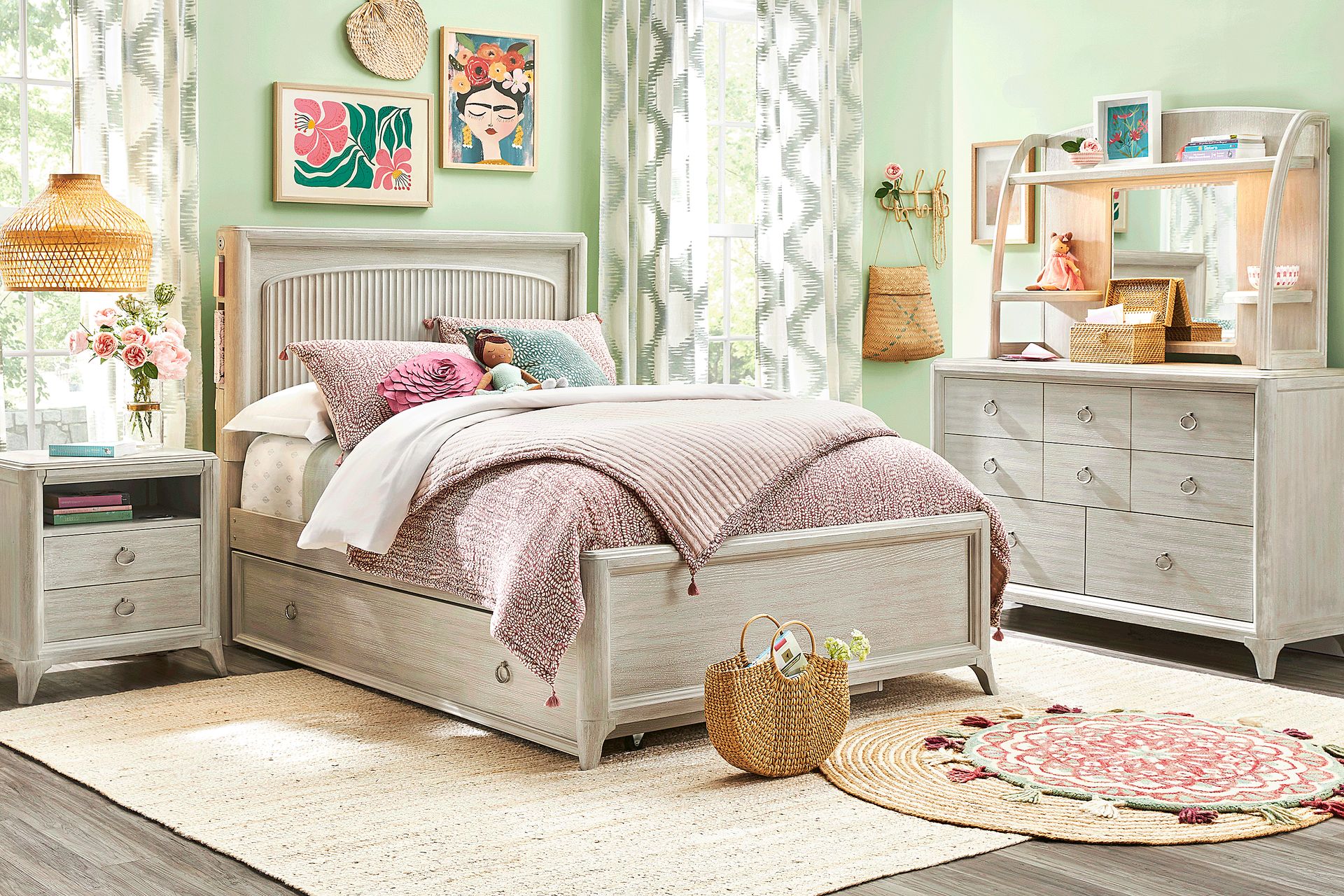 Kids Vivien Wirebrush Gray 5 Pc Full Cubby Bedroom - Image 1