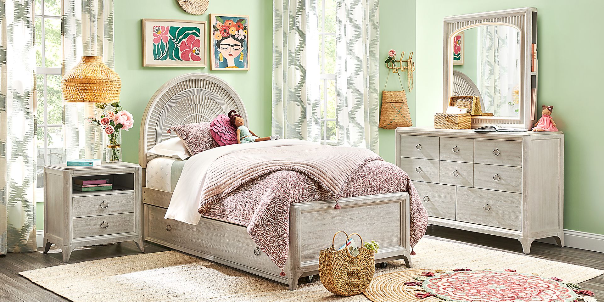 Kids Vivien Wirebrush Gray Twin Panel Bed - Image 2
