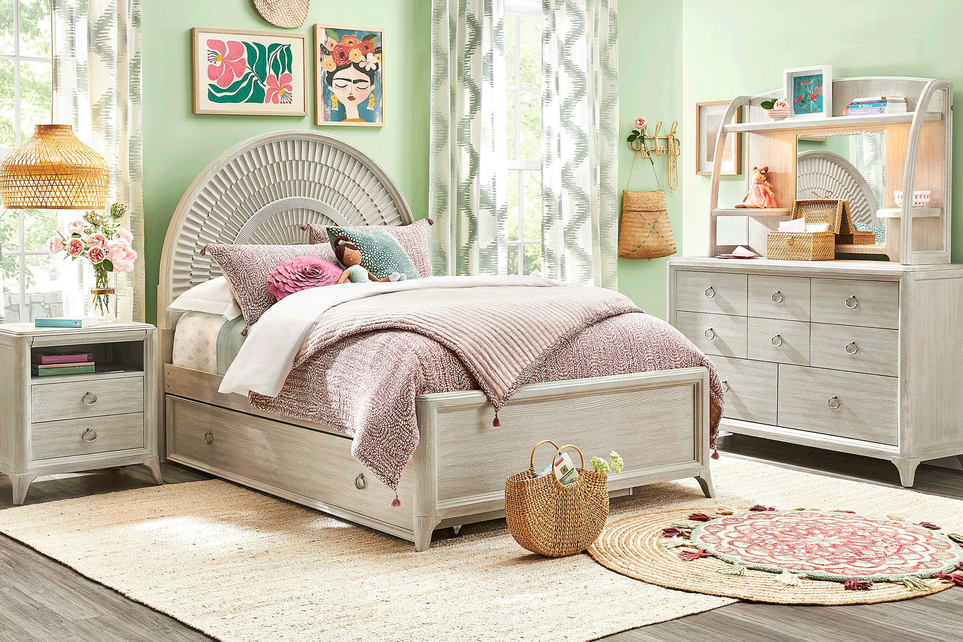 Kids Vivien Wirebrush Gray 5 Pc Full Panel Bedroom - Image 1