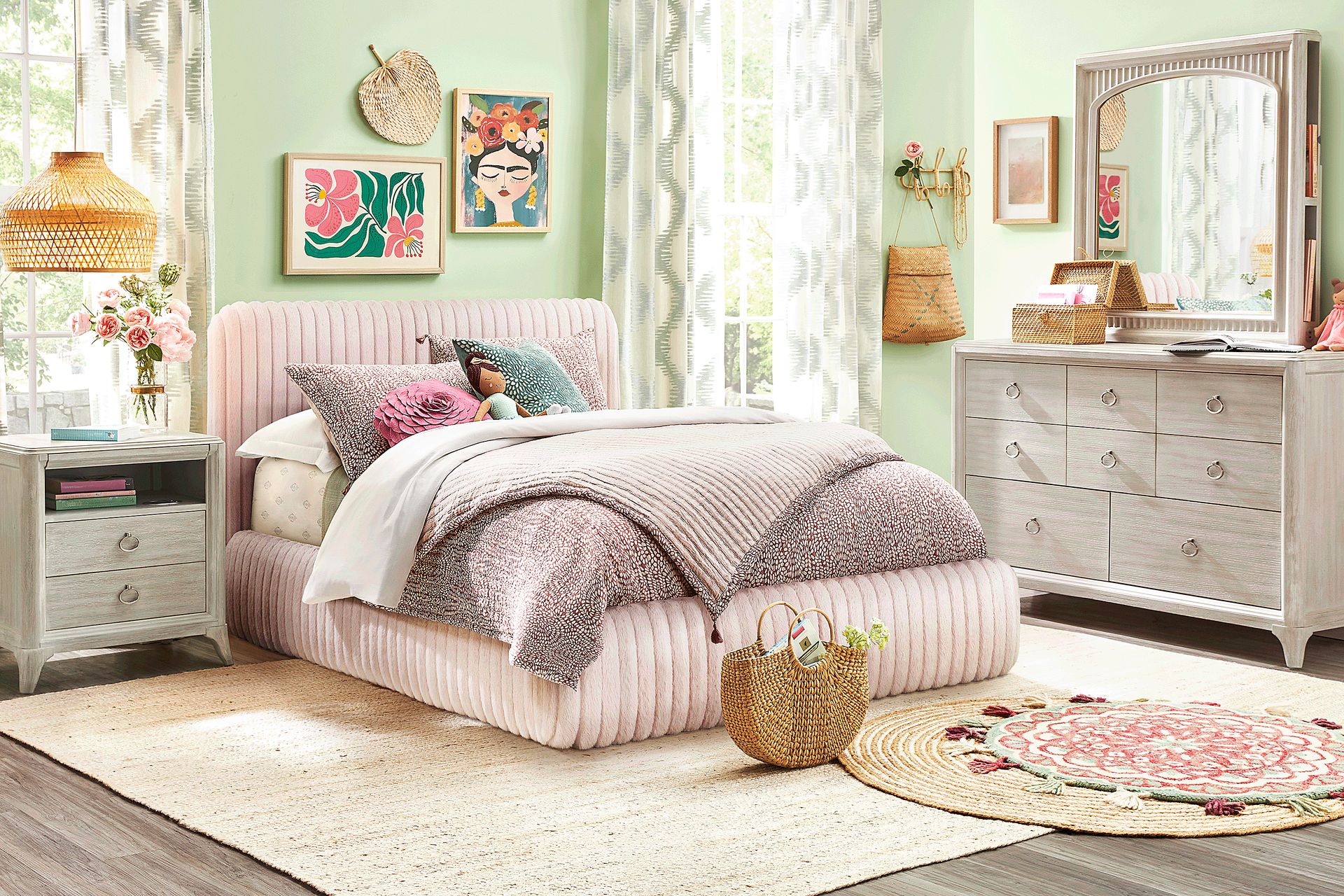 Kids Charlize Pink Twin Upholstered Bed - Image 2