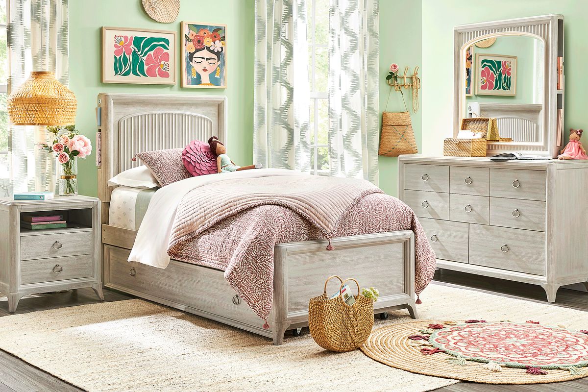 Kids Vivien Wirebrush Gray Twin Cubby Bedroom