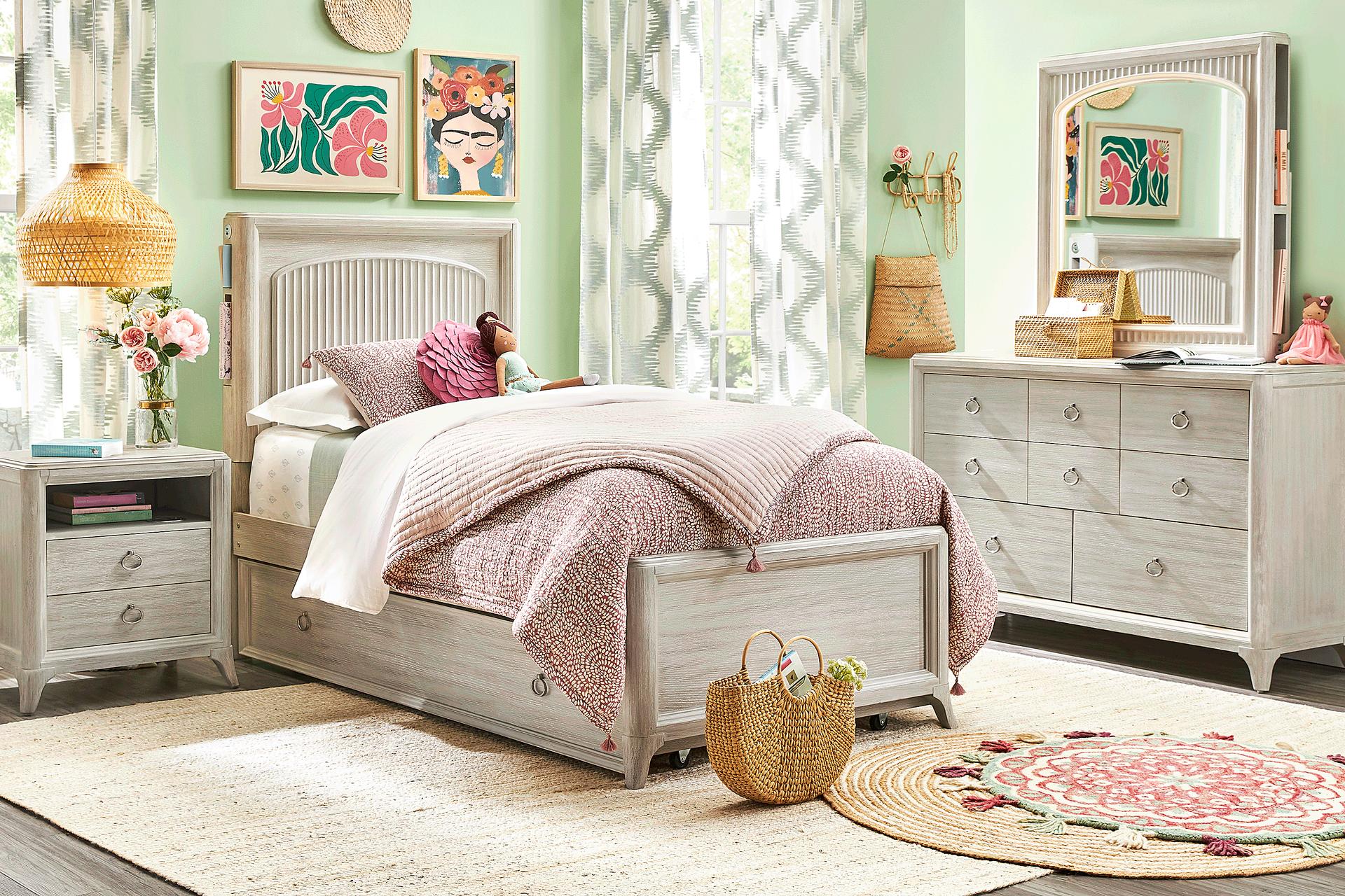 Kids Vivien Wirebrush Gray Twin Cubby Bedroom