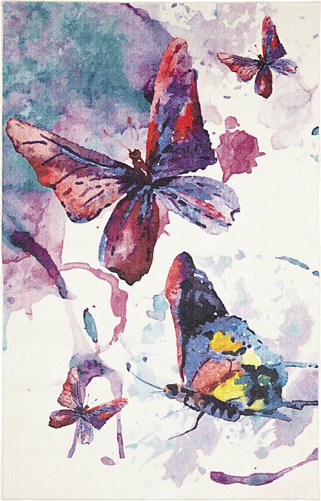 Kids Watercolor Flutter Purple 5' x 8' Rug - Thumbnail - Image 1