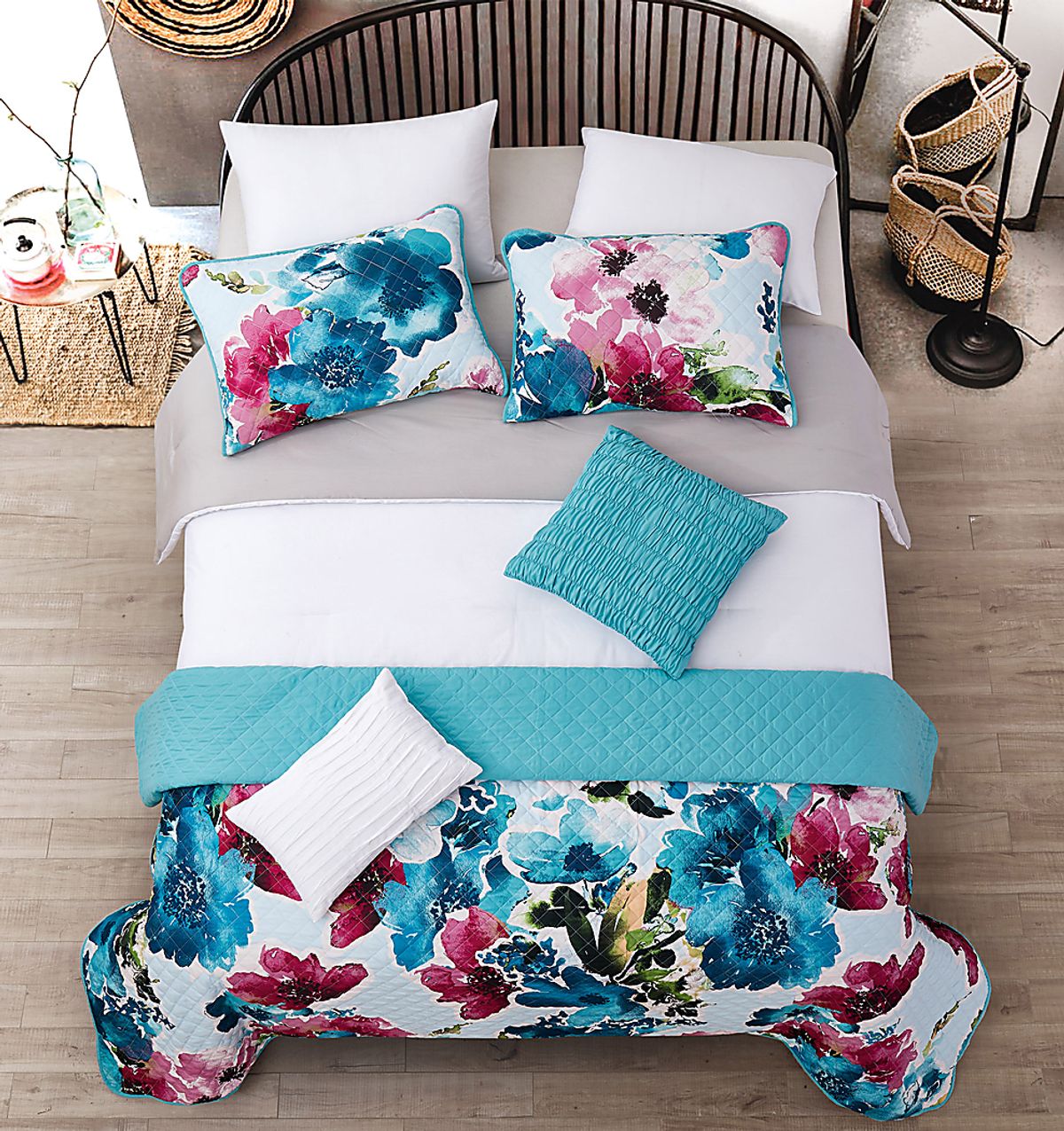 Watercolor Quilt Teal Blue,Green Full/Queen Comforter Set Rooms