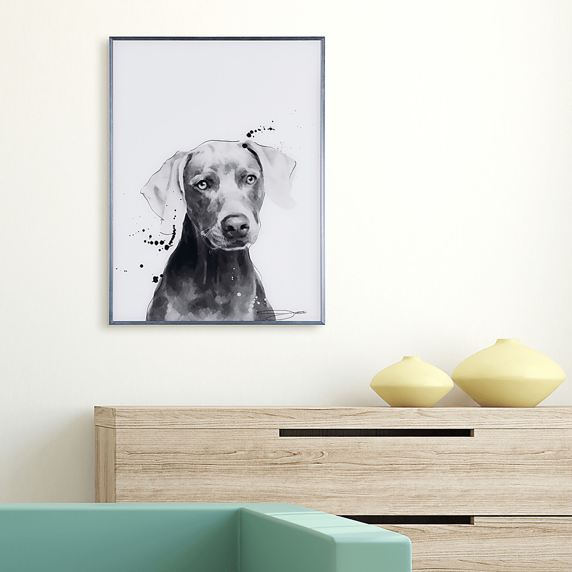 Kids Weimaraner Pup Black Wall Art - Image 5