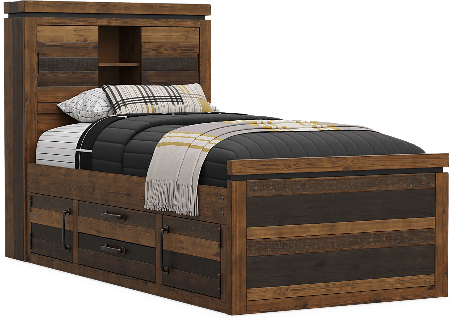 Kids Westover Hills Jr Brown Twin Bookcase Bed with Storage Side Rail - Image 1