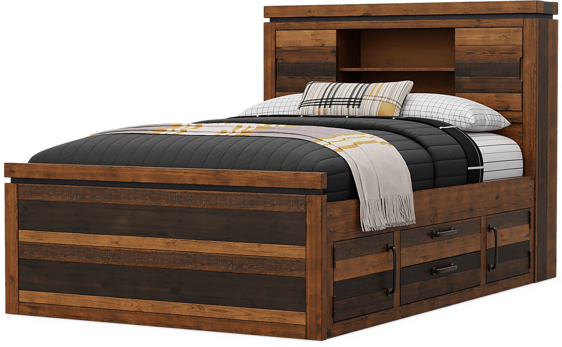 Kids Westover Hills Jr. Brown Full Bookcase Bed with 2 Storage Side Rails - Image 3