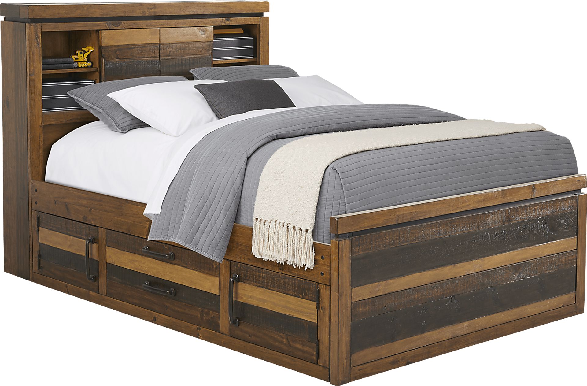 Kids Westover Hills Jr. Brown Full Bookcase Bed with 2 Storage Side Rails - Image 1