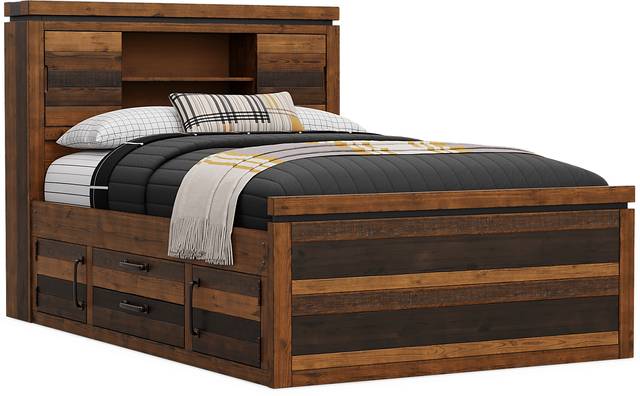 Kids Westover Hills Jr. Brown Full Bookcase Bed with Storage Side Rail - Thumbnail - Image 1