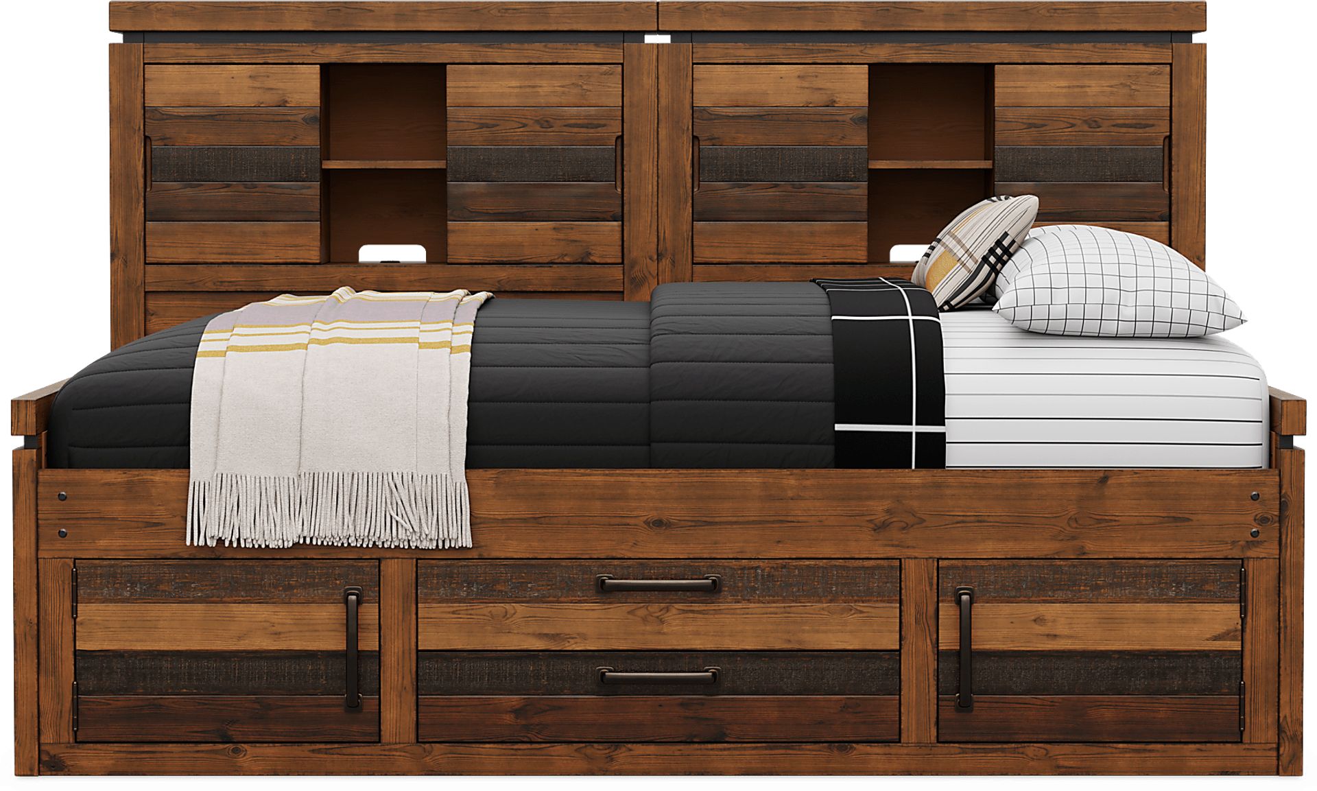 Kids Westover Hills Jr. Brown Full Bookcase Wall Bed with Storage Side Rail - Image 2