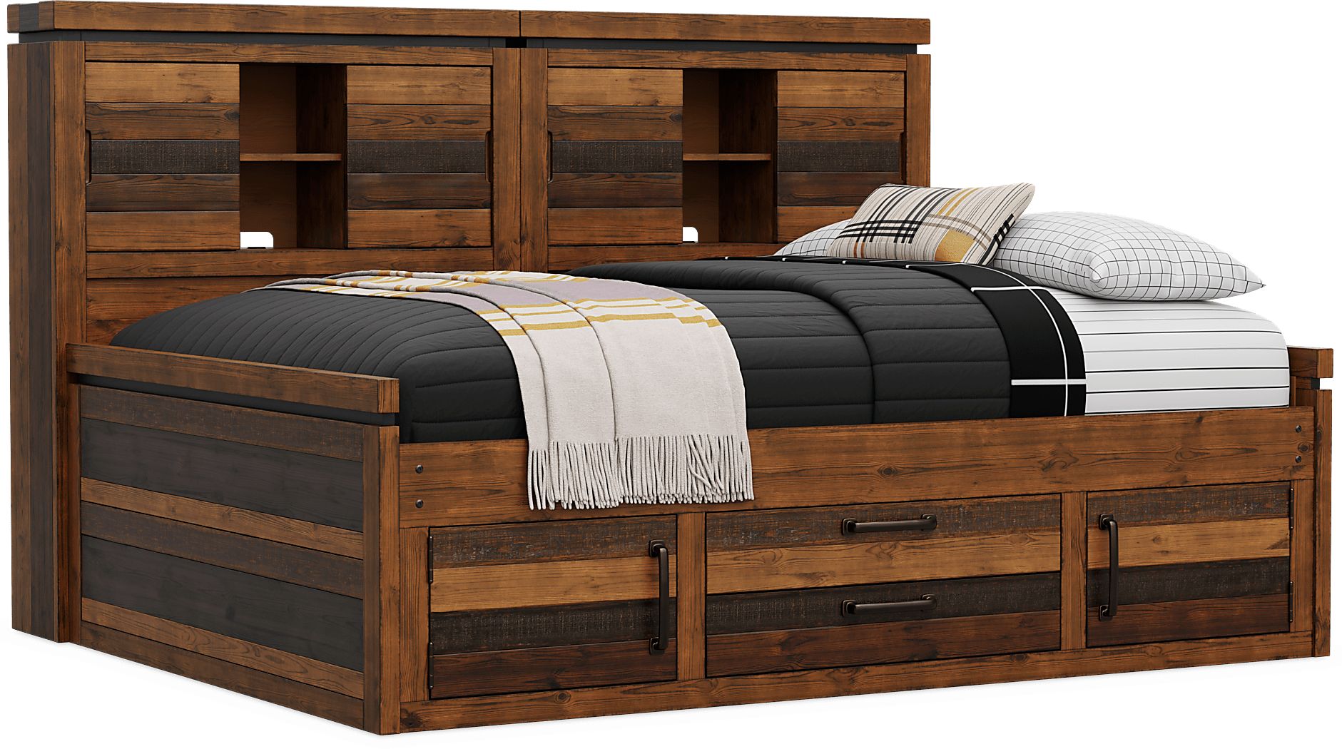 Kids Westover Hills Jr Brown Full Bookcase Wall Bed with Storage Side Rail