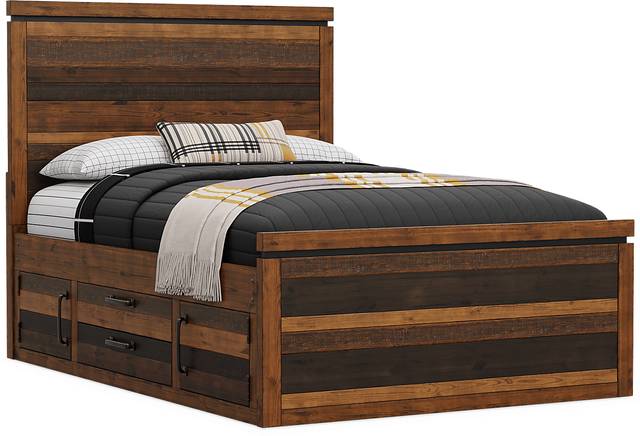 Kids Westover Hills Jr. Brown Full Panel Bed with 2 Storage Side Rails - Thumbnail - Image 1