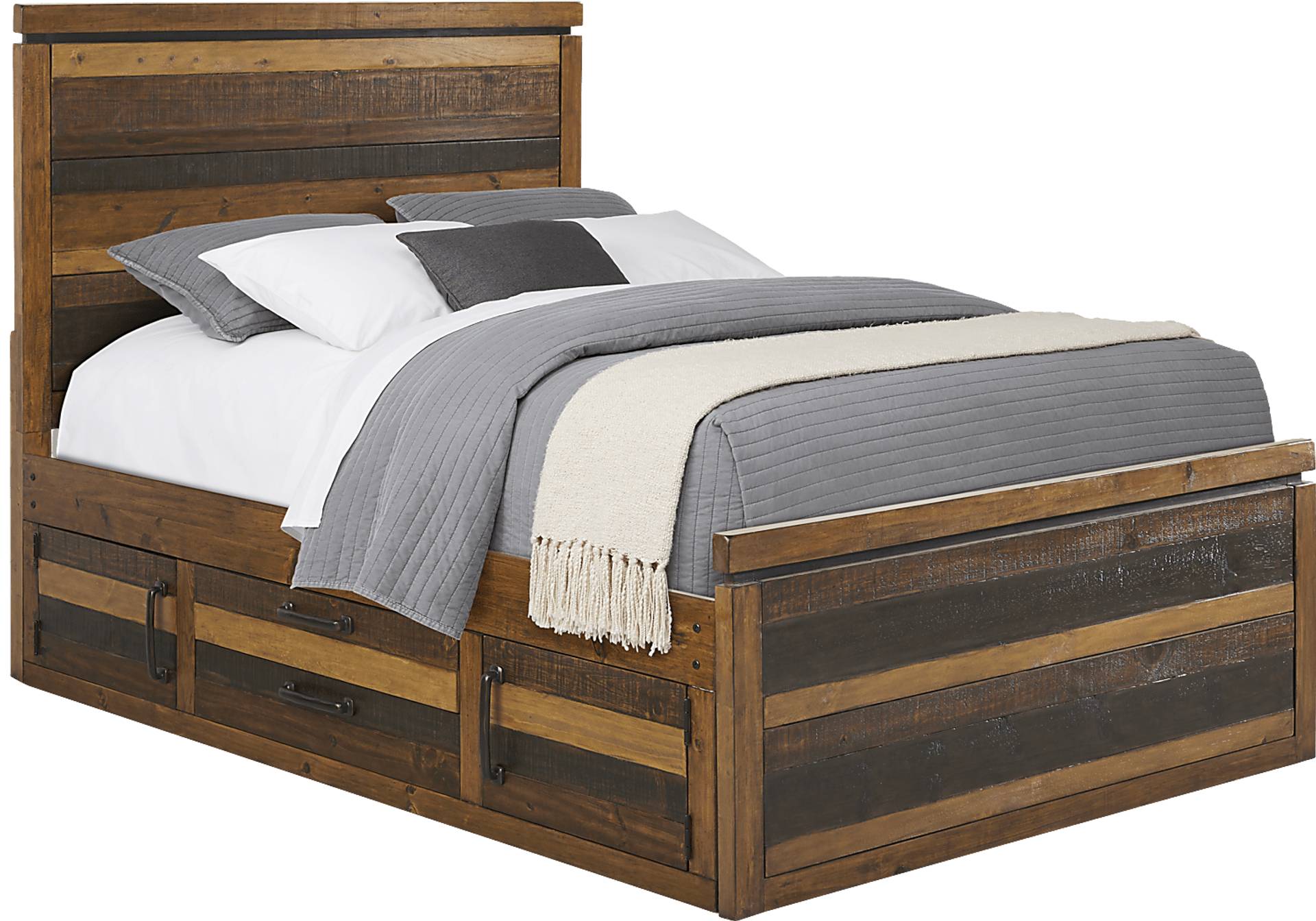 brown 3 pc full panel bed with storage