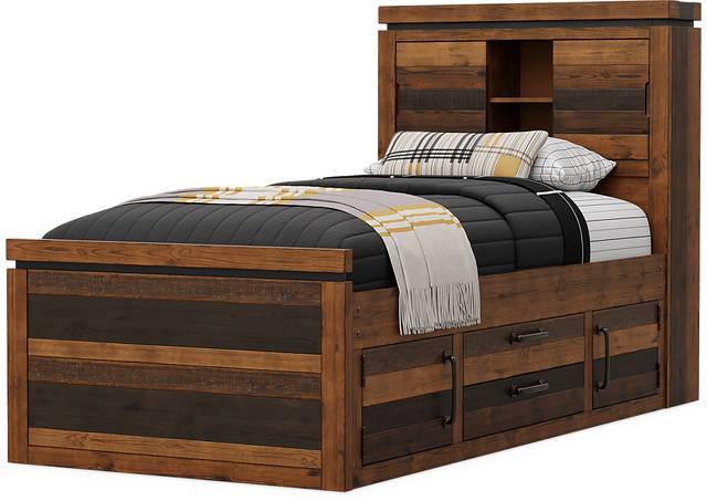 Kids Westover Hills Jr. Brown Twin Bookcase Bed with 2 Storage Side Rails - Thumbnail - Image 3