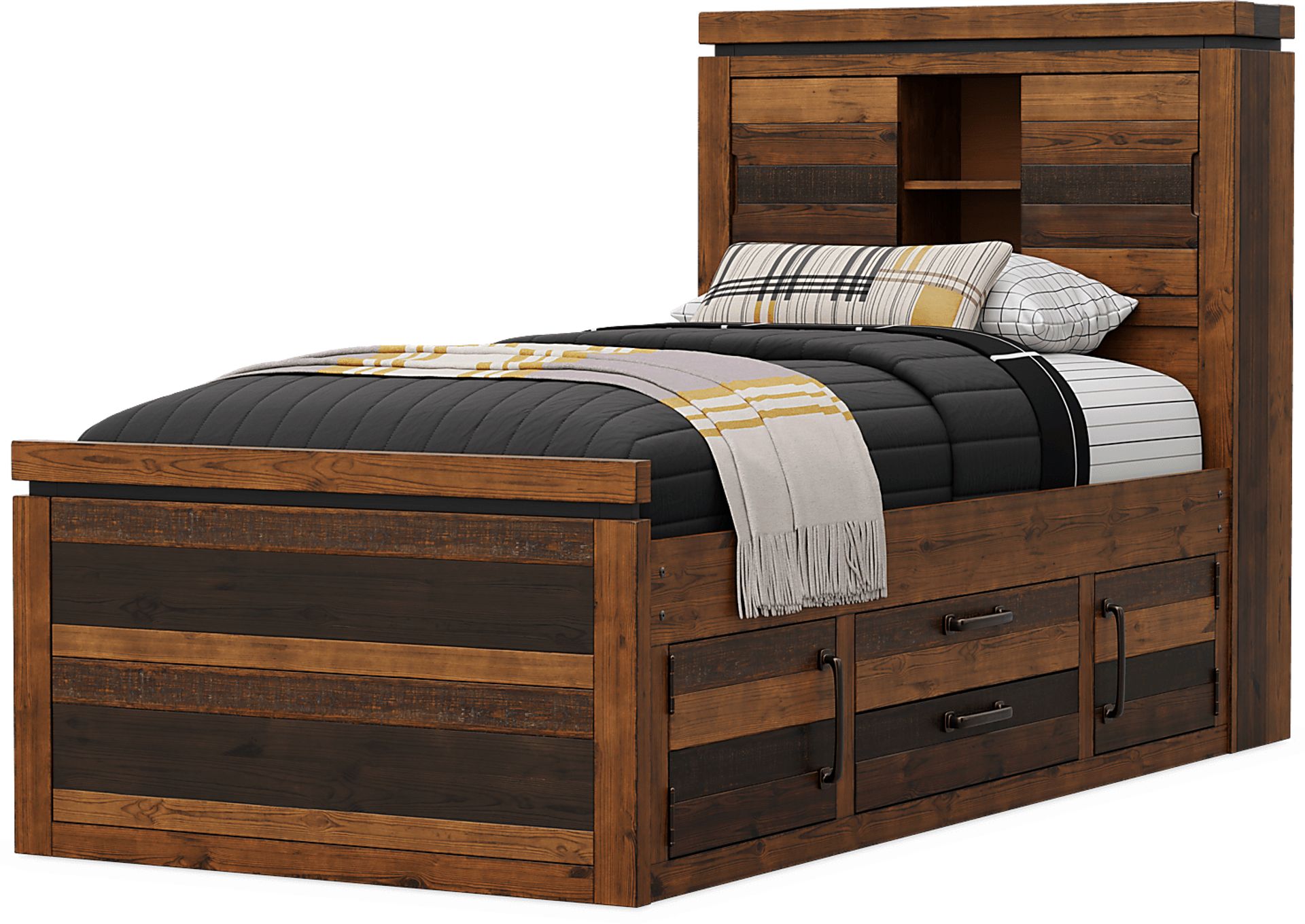 Kids Westover Hills Jr. Brown Twin Bookcase Bed with 2 Storage Side Rails - Image 3